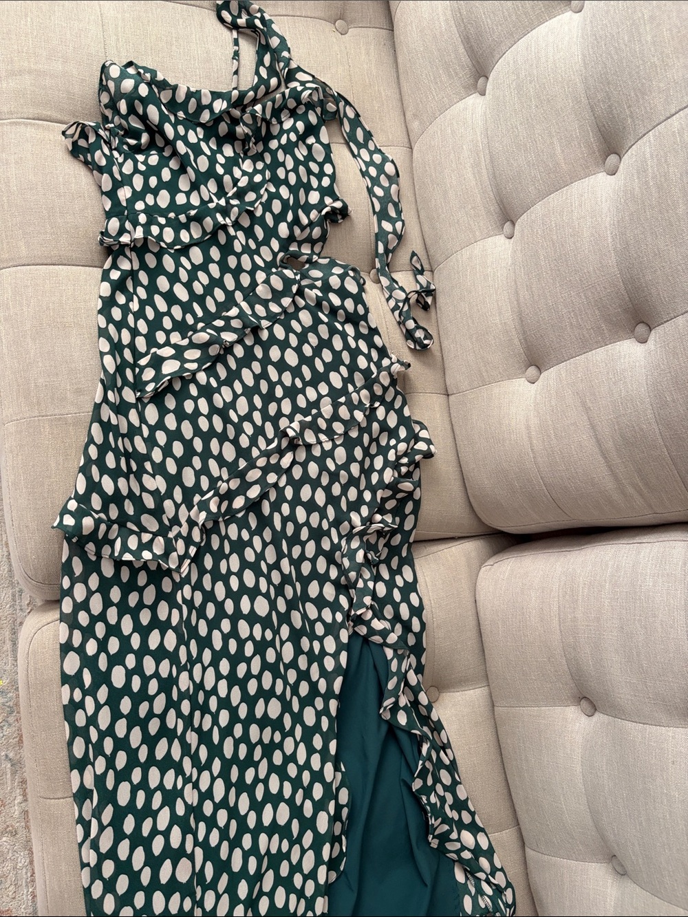 Green Polka Dot Ruffle Maxi Dress